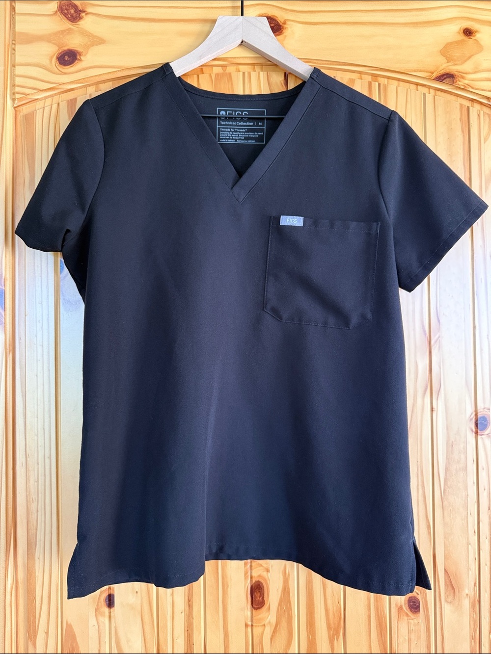 Figs Catarina Black V-Neck Scrub Top with Chest Pocket